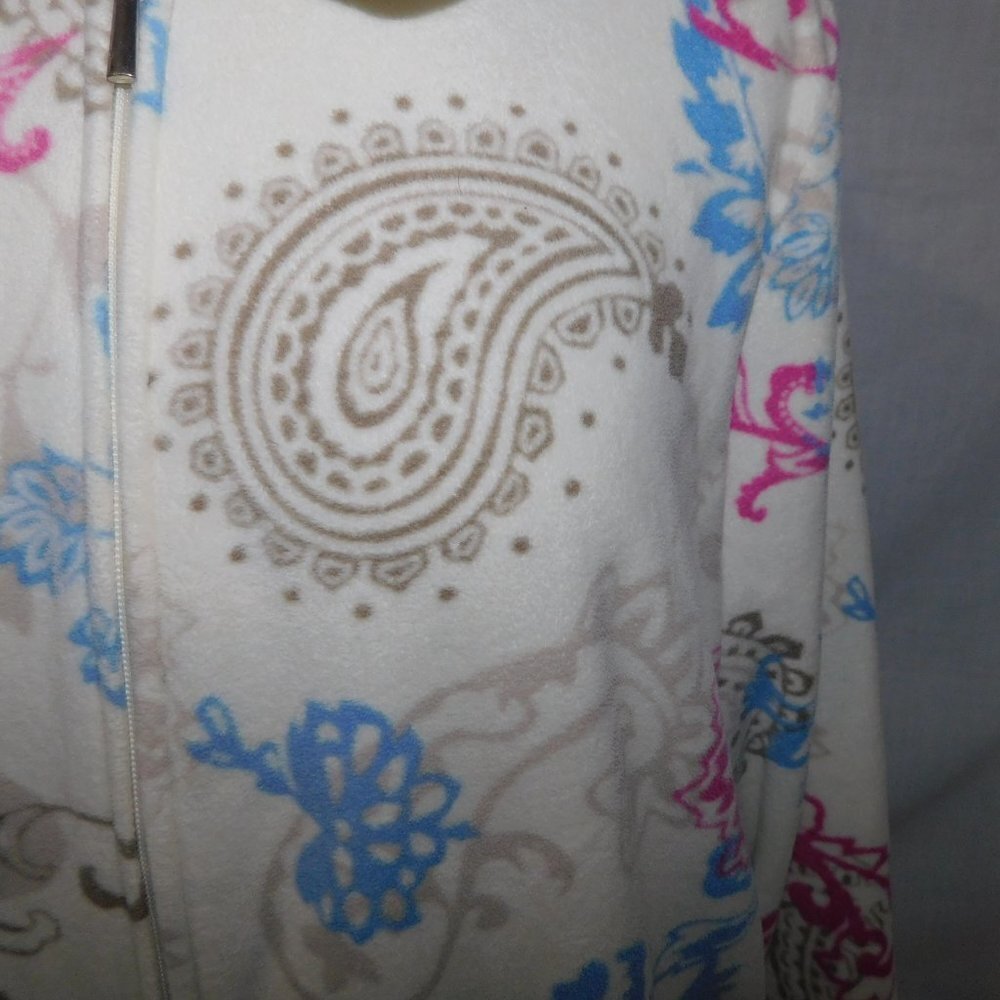 White Stag Paisley Floral Fleece Full Zip Jacket Cream Brown Pink Blue Womens L - Picture 6 of 11
